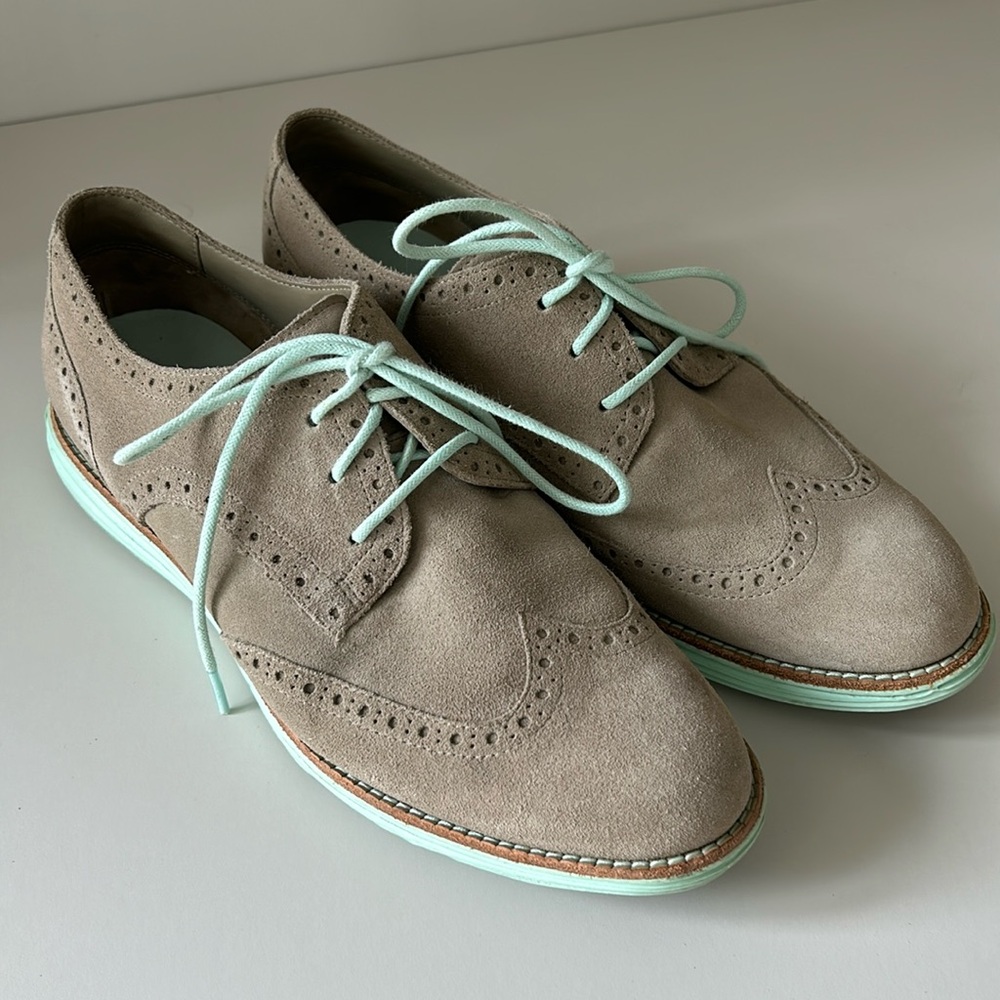 Cole Haan Lunargrand Loafers Tan and Seafoam Green 9.5B